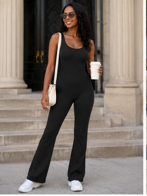 Daisy Scoop-Neck Wide-Strap Active Jumpsuit