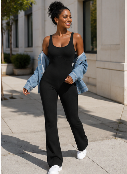 Daisy Scoop-Neck Wide-Strap Active Jumpsuit